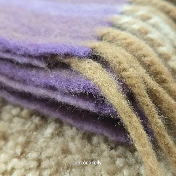 Luxurious Cashmere Scarf Purple Plaid Thick Plush - Picture 11 of 13